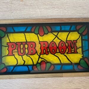 Pub room stained glass sign vintage Wooden Frame